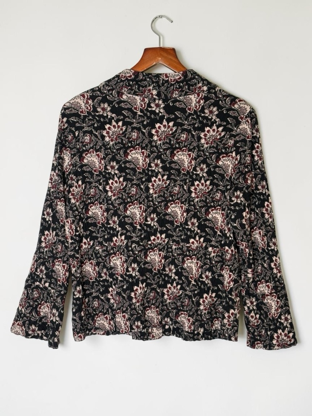 Habitat Floral Block Print Flounce Jacket M Black Crinkle Cotton Style 48745 - Picture 2 of 12